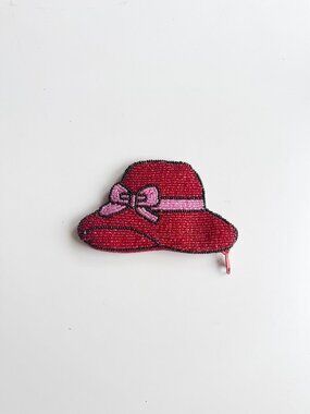 Small Red Pink Beaded Hat Coin Change Purse